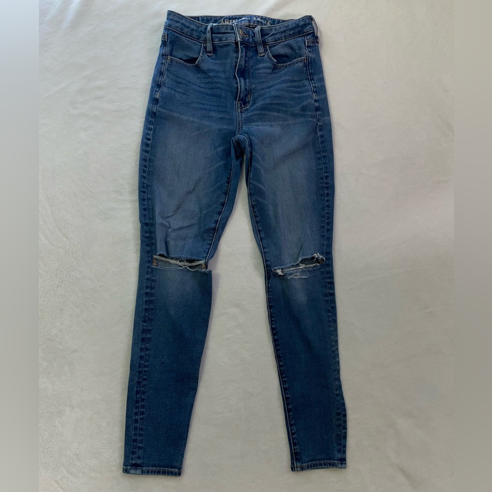 American Eagle Hi-rise Ripped Jeggings Next Level Stretch Size 4 Regular